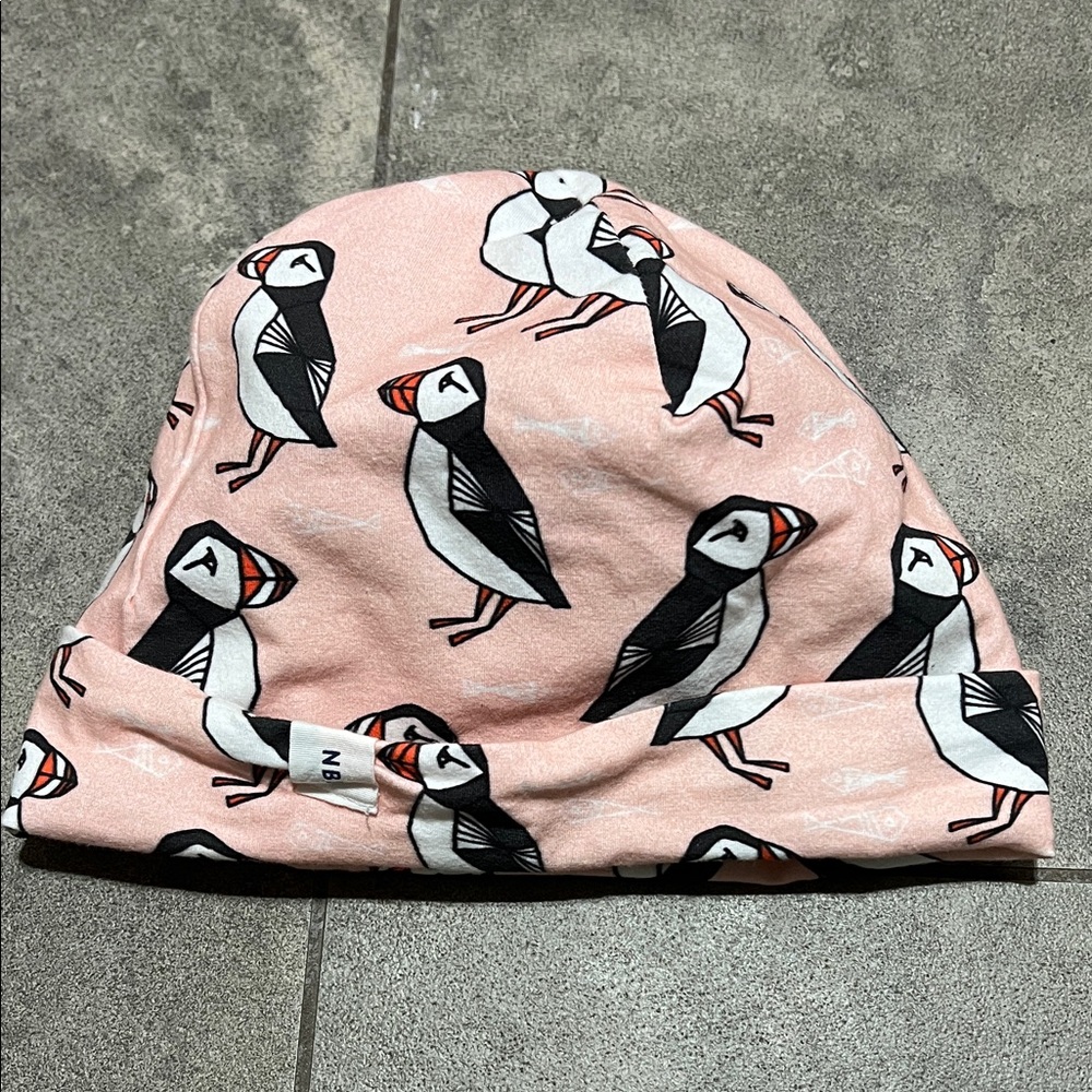 Pink Puffin Print Beanie hand made in St. John’s Nfld